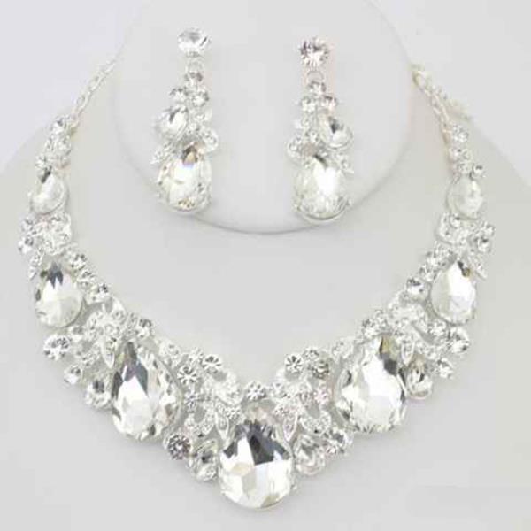 Rhinestone Crystal Teardrop Necklace Earring Set
