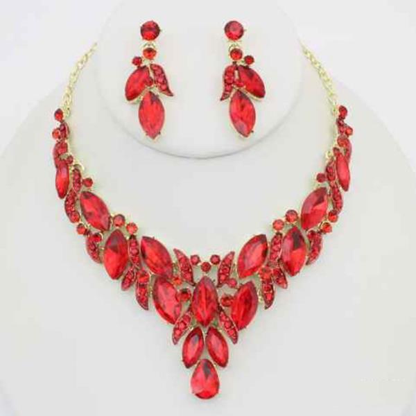 Rhinestone Crystal Marquise Necklace Earring Set