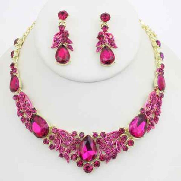 Rhinestone Crystal Teardrop Necklace Earring Set