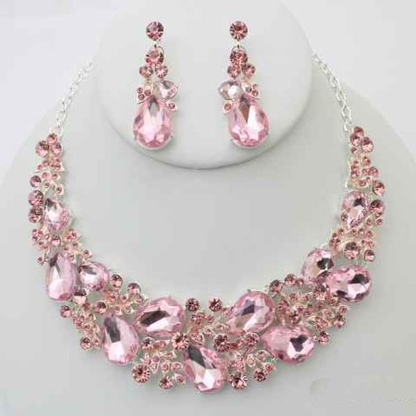 Rhinestone Crystal Stone Necklace Earring Set