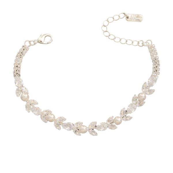 CZ Marquise Leaf Pearl Vine Bracelet