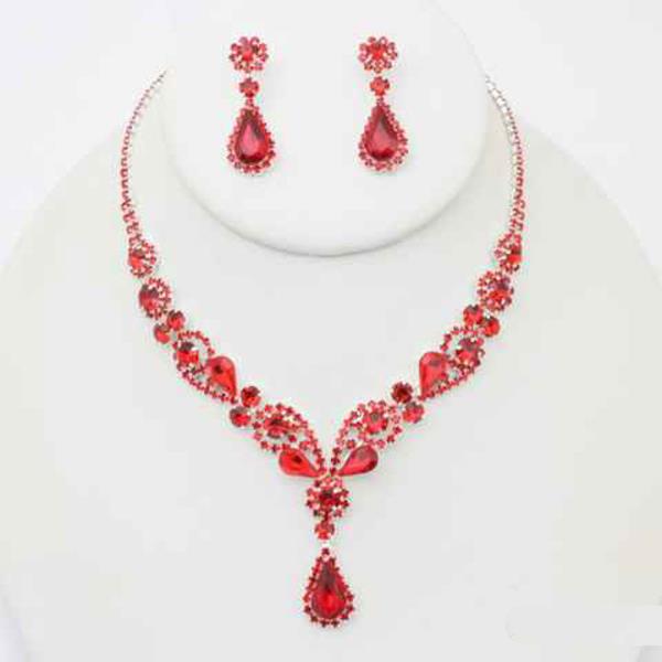 Rhinestone Crystal Teardrop Necklace Earring Set