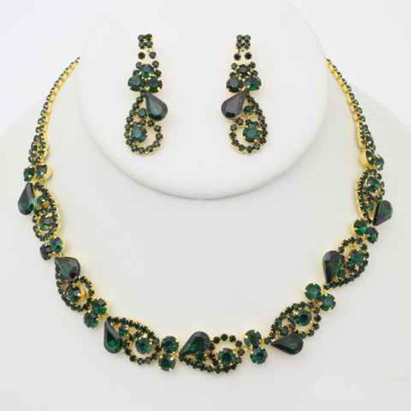 Rhinestone Crystal Paisley Necklace Earring Set
