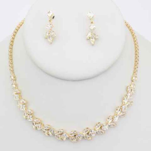 CZ STONE MARQUISE FLORAL VINE NECKLACE EARRING SET