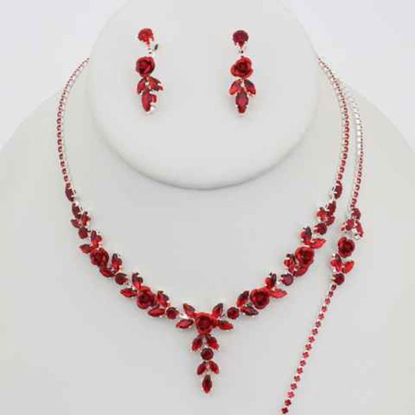 CZ Stone Rose Vine Necklace Earring Bracelet Set