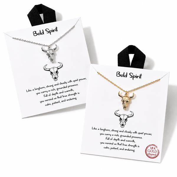 18K GOLD DIPPED BOLD SPIRIT COW SKULL PENDANT NECKLACE
