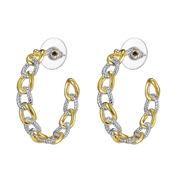 TWO TONE CABLE HOOP EARRING