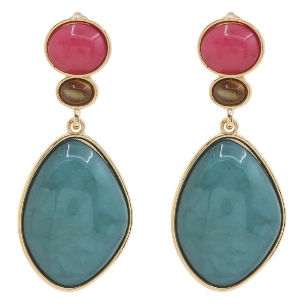 TRIPLE COLORED STONE DROP EARRING