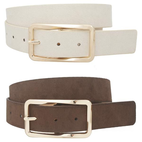 Twist Rectangle Buckle Microsuede Duo Belt