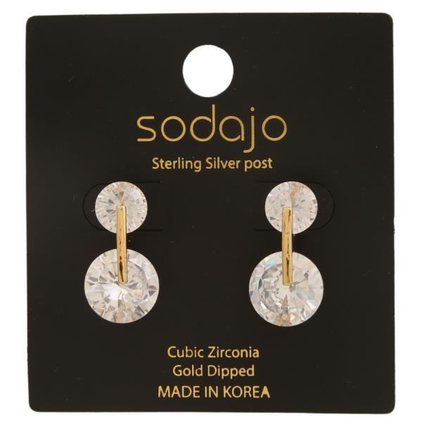 SODAJO GOLD DIPPED CZ DOUBLE ROUND DANGLE EARRING