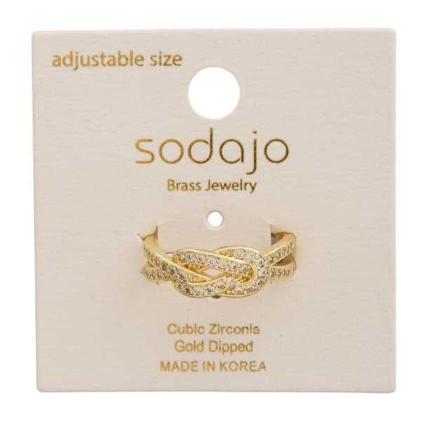SODAJO Brass Gold Dipped CZ Knot Adjustable Ring