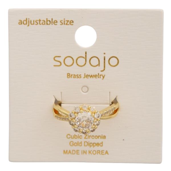 SODAJO Brass Gold Dipped CZ Halo Adjustable Ring