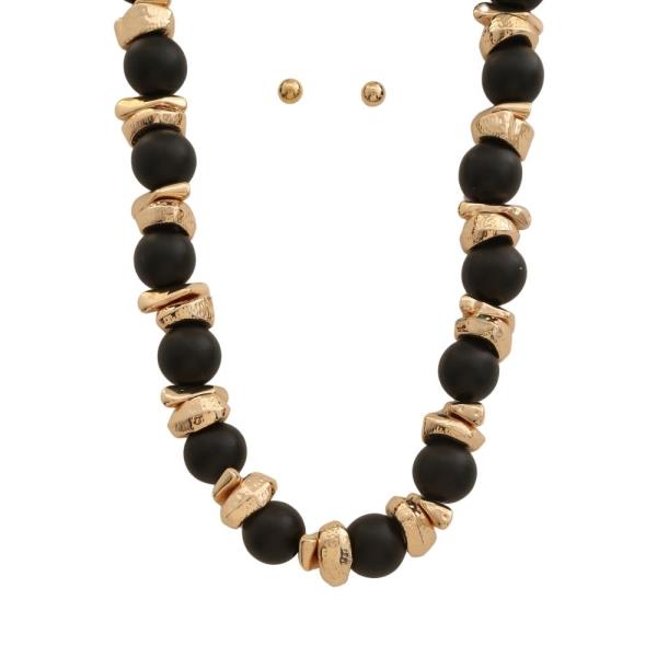 Matte Round Bead Statement Necklace Earring Set