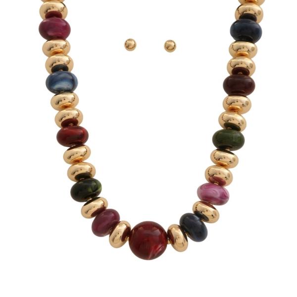 Graduated Marble Bead Necklace Earring Set