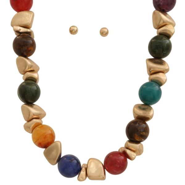 Round Marble Bead Spacer Necklace Earring Set