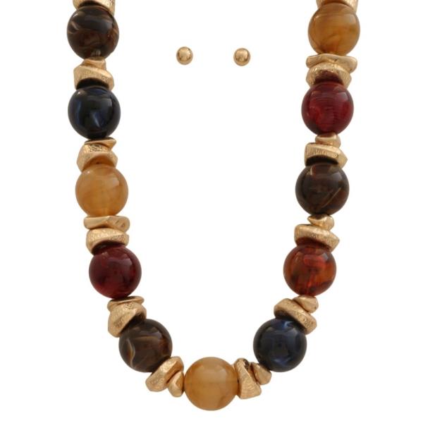 Marble Bead Spacer Statement Necklace Earring Set