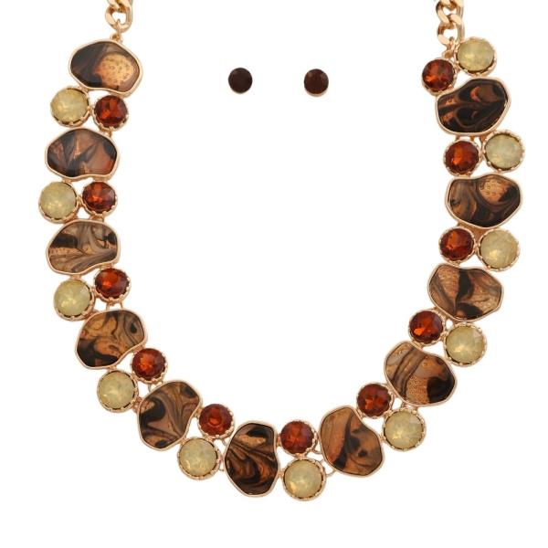 Faceted Crystal Stone Link Necklace Earring Set