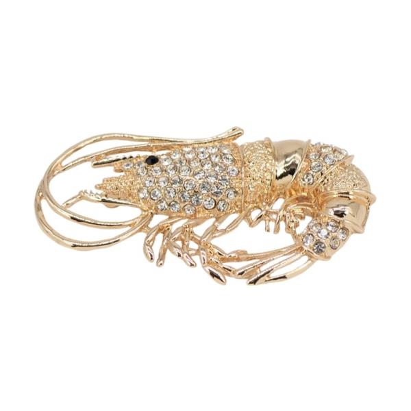 SEALIFE METAL RHINESTONE SHRIMP BROOCH