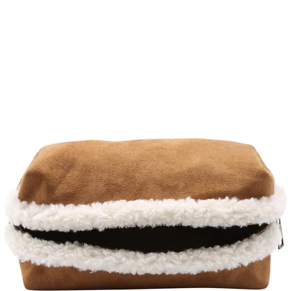 Sherpa Trim Faux Suede Pouch