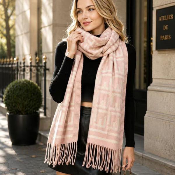 GEOMETRIC MONOGRAM FRINGE OBLONG SCARF