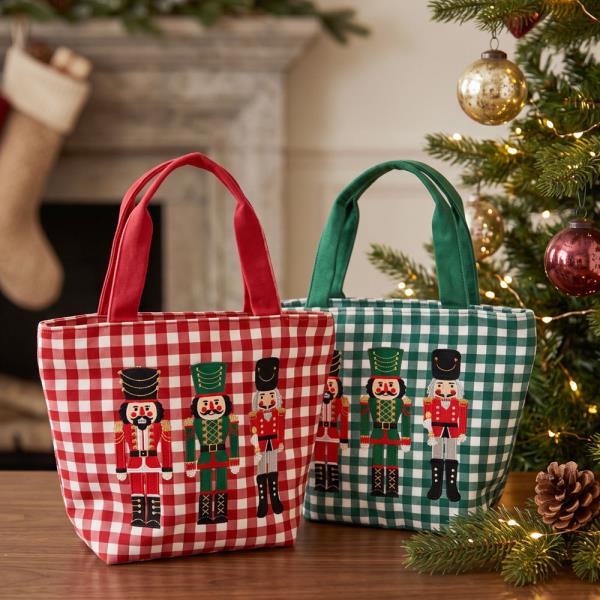 THREE NUTCRACKERS GINGHAM TOTE