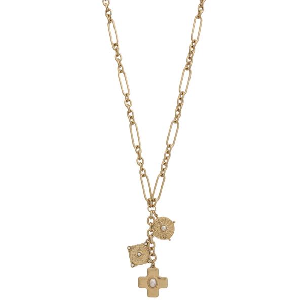CELESTIAL CROSS CHARM CHAIN LINK NECKLACE