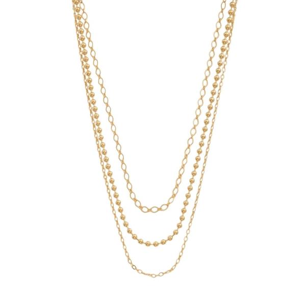 SODAJO GOLD DIPPED BRASS BEADED LINK TRIPLE LAYER NECKLACE