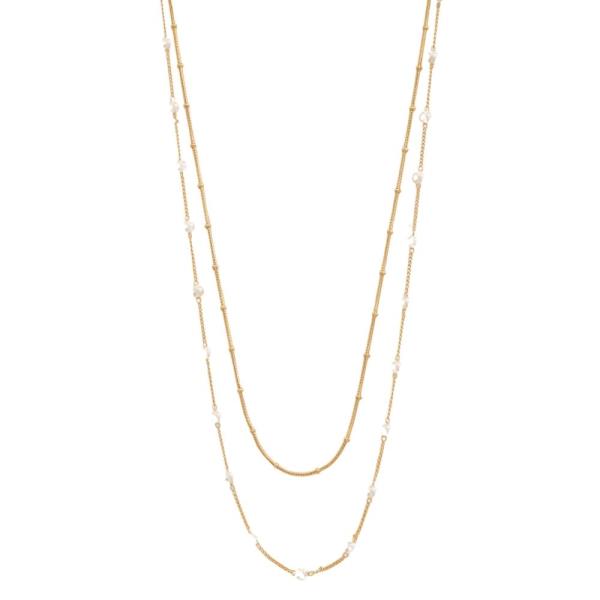 SODAJO GOLD DIPPED BRASS PEARL BEADED DOUBLE LAYER NECKLACE