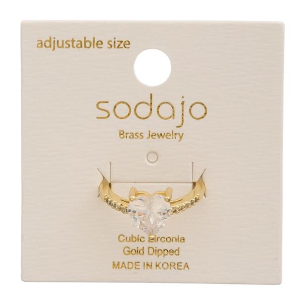 SODAJO CZ Gold Dipped Brass Heart Adjustable Ring
