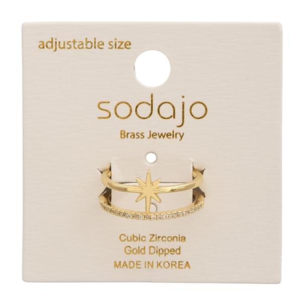 SODAJO CZ Gold Dipped Brass Starburst Band Ring