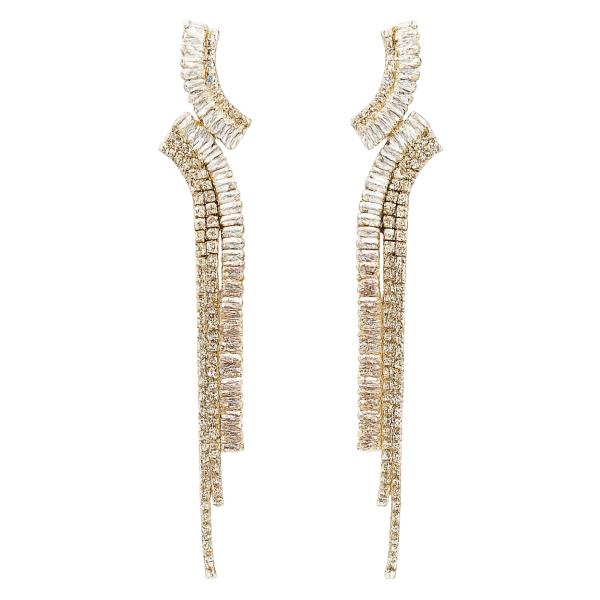 CZ Rhinestone Baguette Long Earring