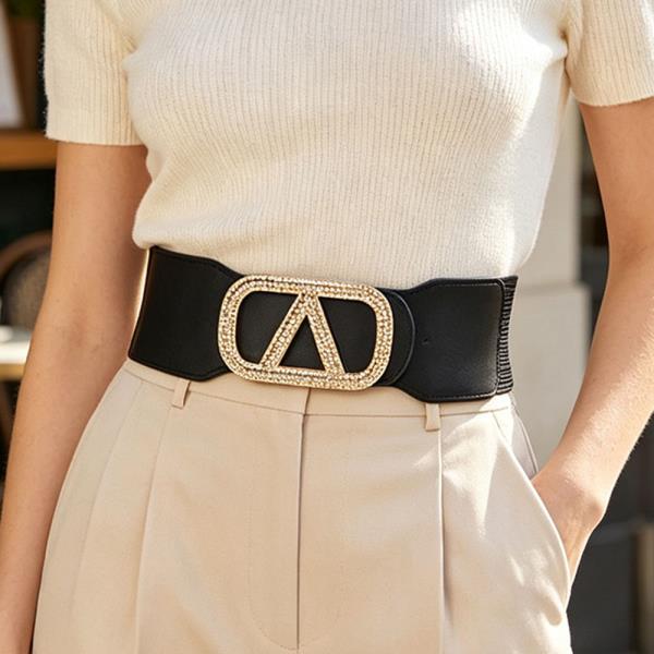 RHINESTONE BUCKLE ELASTIC BELT