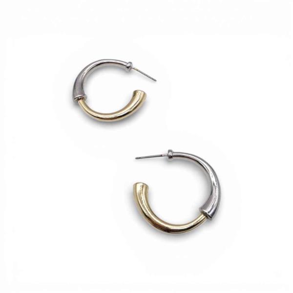 TWO TONE SMOOTH CONTRAST HOOP EARRING CLUST EARRING