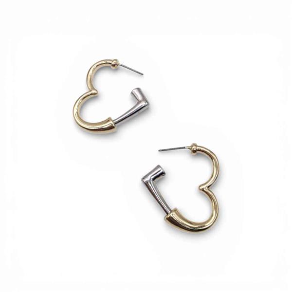 TWO TONE GEOMETRIC HEART HOOP EARRING CLUST EARRING