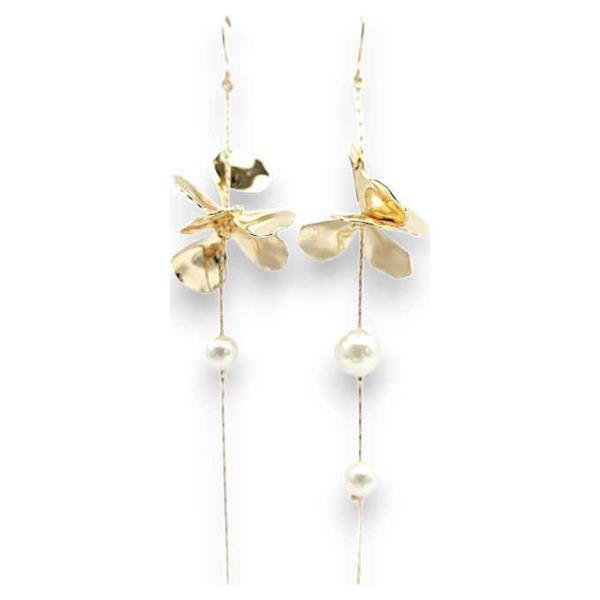 Flower W Pearl Drop Linear Earring