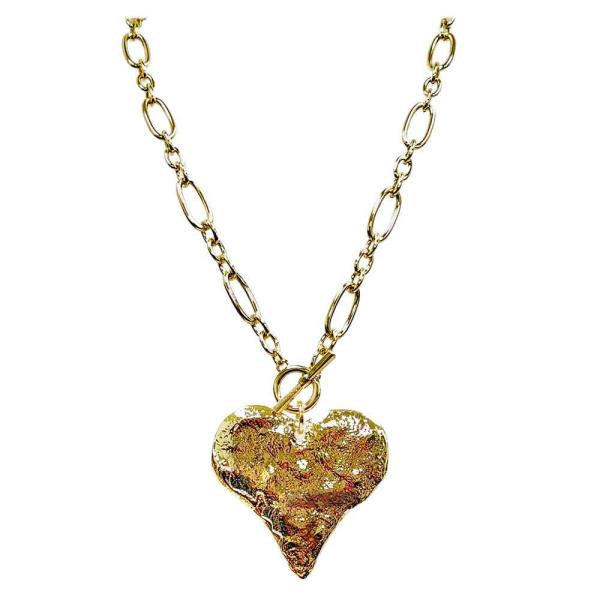 GOLD OVAL LINK HEART PENDANT TOGGLE NECKLACE