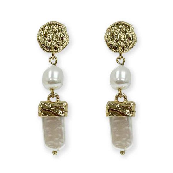 Hammered Disc And Baroque Drop Earring
