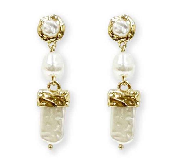 Hammered Disc And Rect Pearl Drop Earring