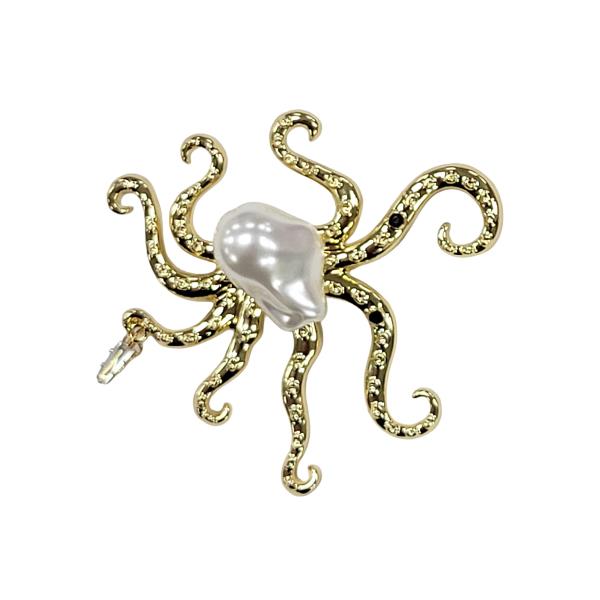 RHINESTONE OCTOPUS PEARL PIN BROOCH