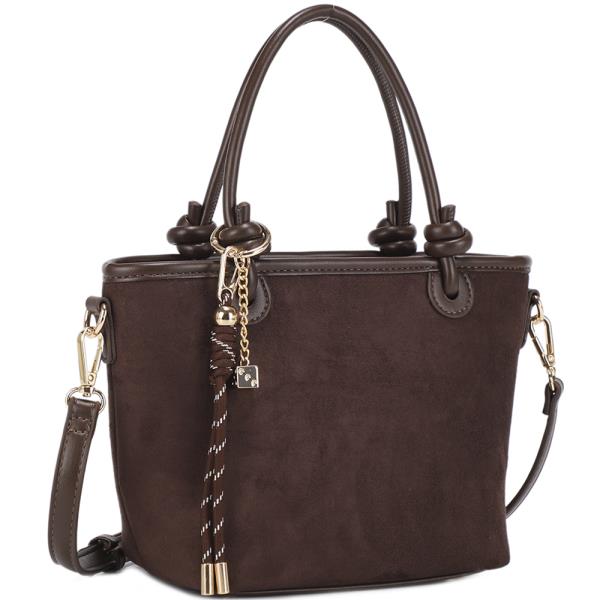 STYLISH SUEDE TEXTURED DECORATIVE TASSEL CHARM TOTE BAG