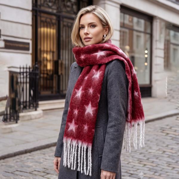 STAR PATTERN BRUSHED FRINGE SCARF