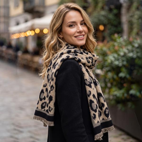 TWO TONE LEOPARD PRINT REVERSIBLE SCARF WRAP