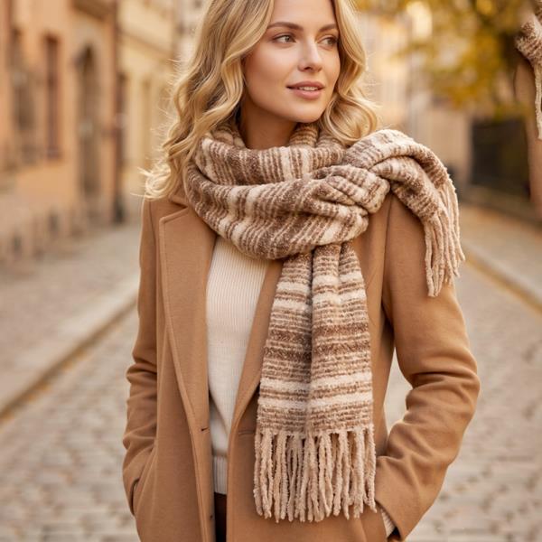 SUPER SOFT MULTICOLOR MELANGE STRIPED FRINGE SCARF