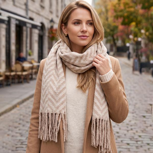 SUPER SOFT GEOMETRIC HERRINGBONE FRINGE SCARF