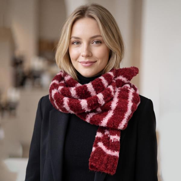 STRIPED CHENILLE BOUCL KNIT SCARF
