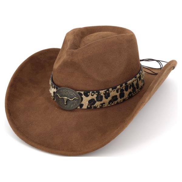 LEOPARD ACCENT GOLDEN HORSE COWBOY WITH LONGHORN STEER BUCKLE
