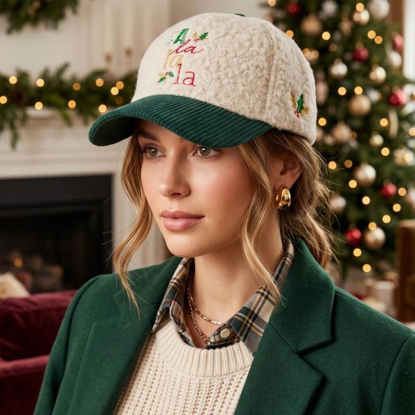 FA LA LA EMBROIDERED SHERPA CORDUROY CAP