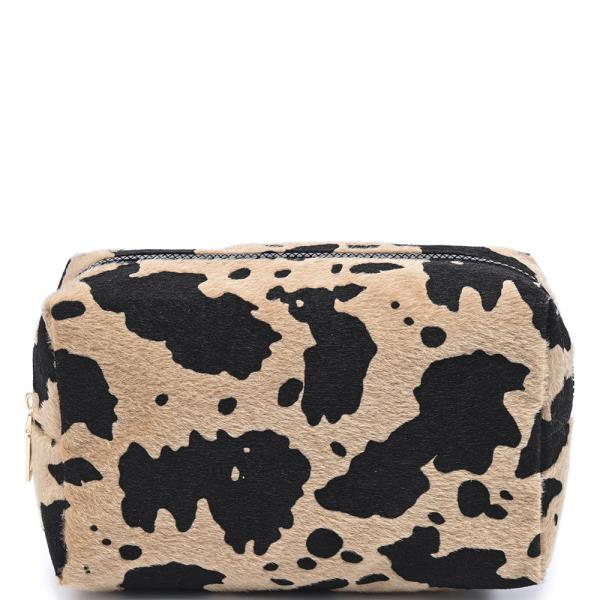 COW PATTERN TEXTURED ZIPPER POUCH BAG