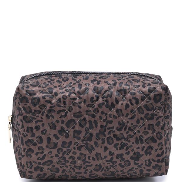 QUILTED LEOPARD ZIPPER POUCH BAG