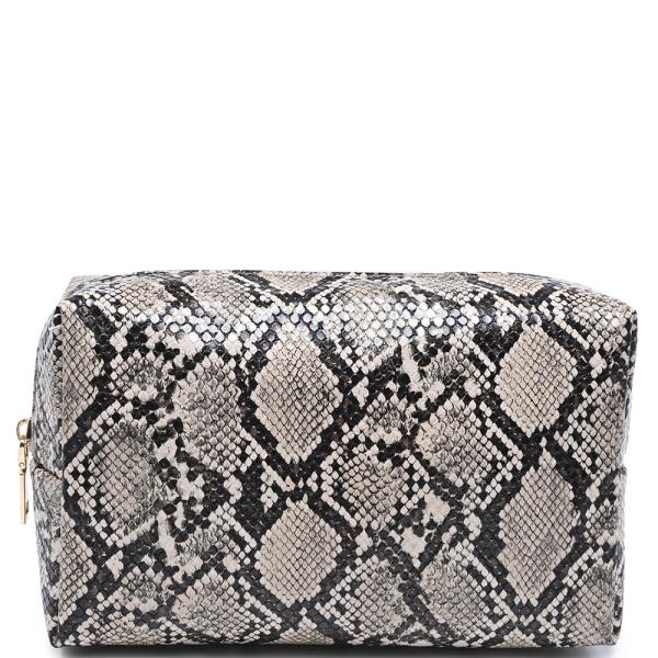 SNAKE TEXTURED ZIPPER POUCH BAG